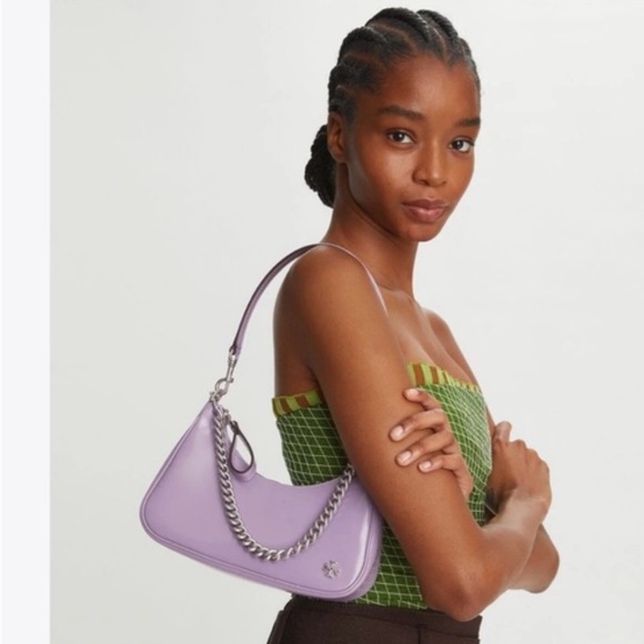 TORY BURCH Mini Leather Satchel Purse Small 151 Mercer Crescent Bag in Lavender - Picture 14 of 15